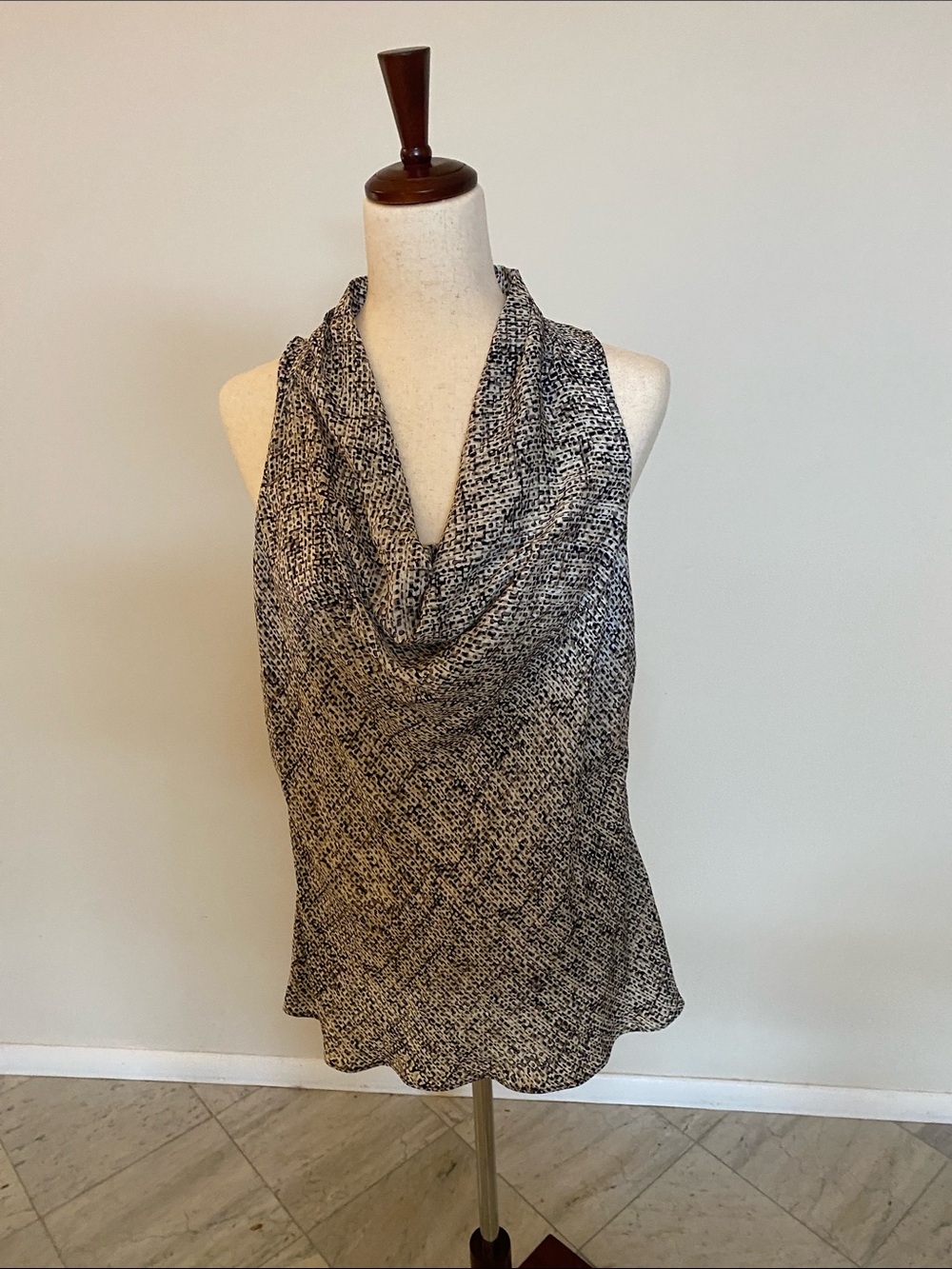 Ann Taylor Black and White Cowl Neck Sleeveless Top